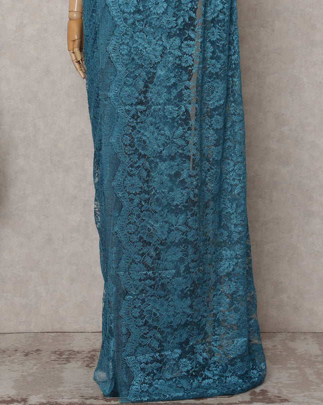 Peacock Teal Blue Chantilly Lace Saree - D31672