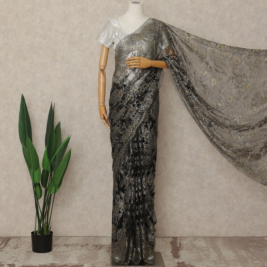 Multicolor French Metallic Chantilly Lace Saree