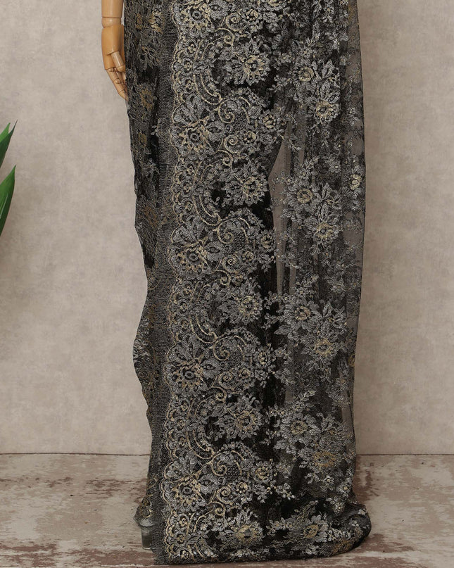 Multicolor French Metallic Chantilly Lace Saree