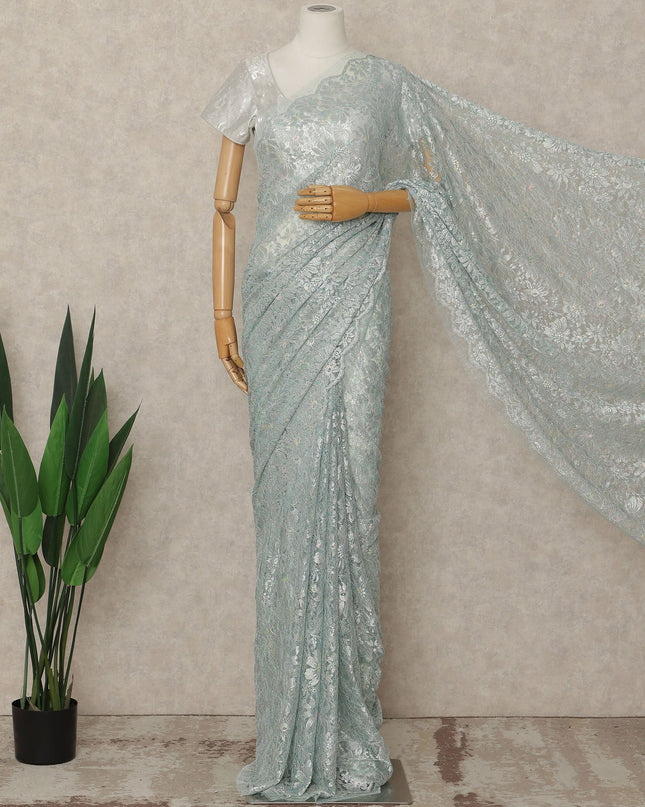 Blue French Metallic Chantilly Lace Saree