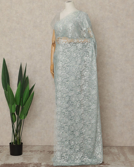 Blue French Metallic Chantilly Lace Saree