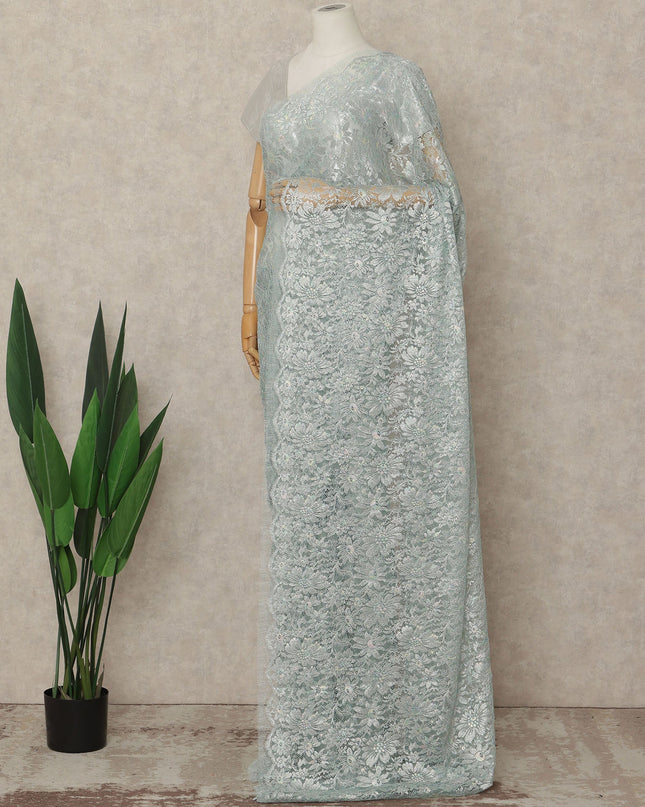 Blue French Metallic Chantilly Lace Saree