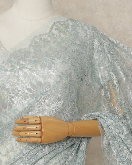 Blue French Metallic Chantilly Lace Saree
