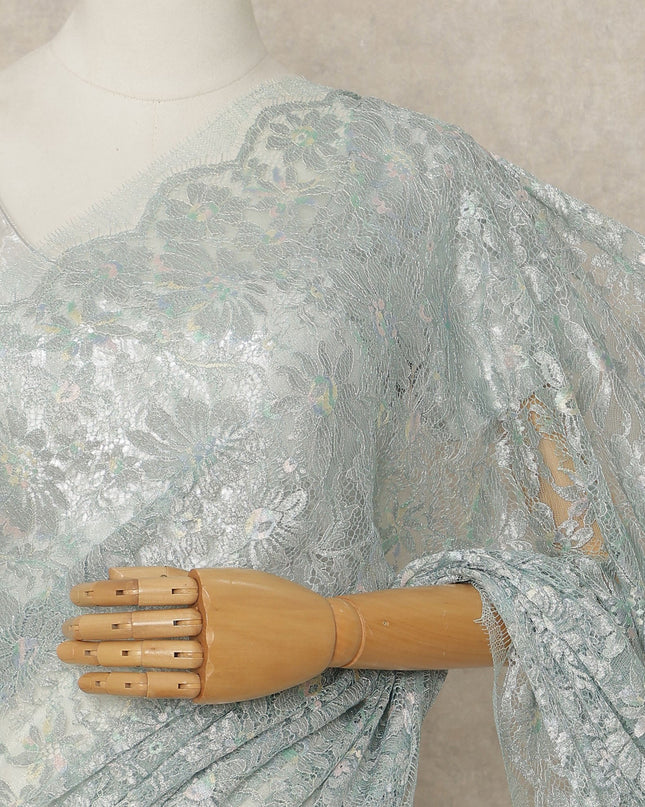 Blue French Metallic Chantilly Lace Saree