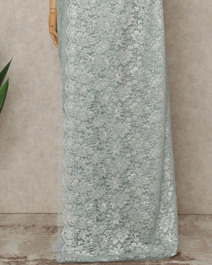 Blue French Metallic Chantilly Lace Saree
