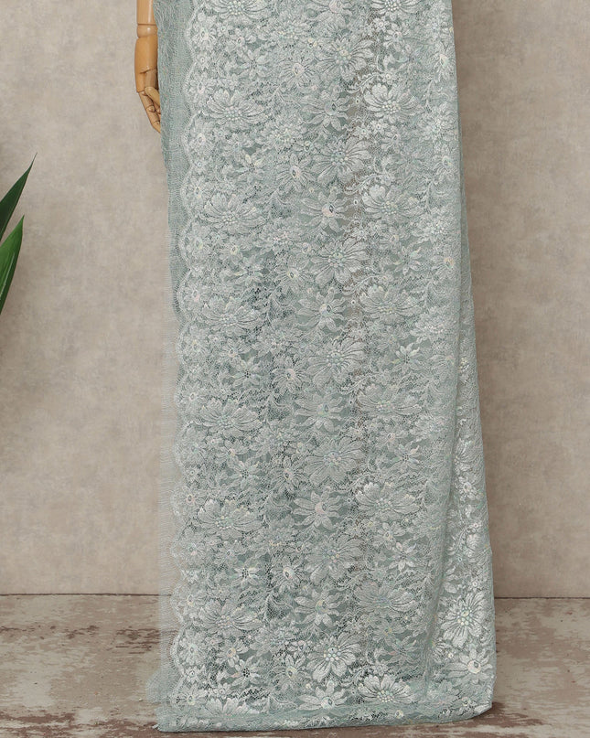 Blue French Metallic Chantilly Lace Saree