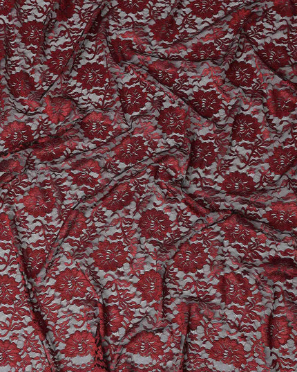 Crimson Red Metallic Lace Fabric 110cm