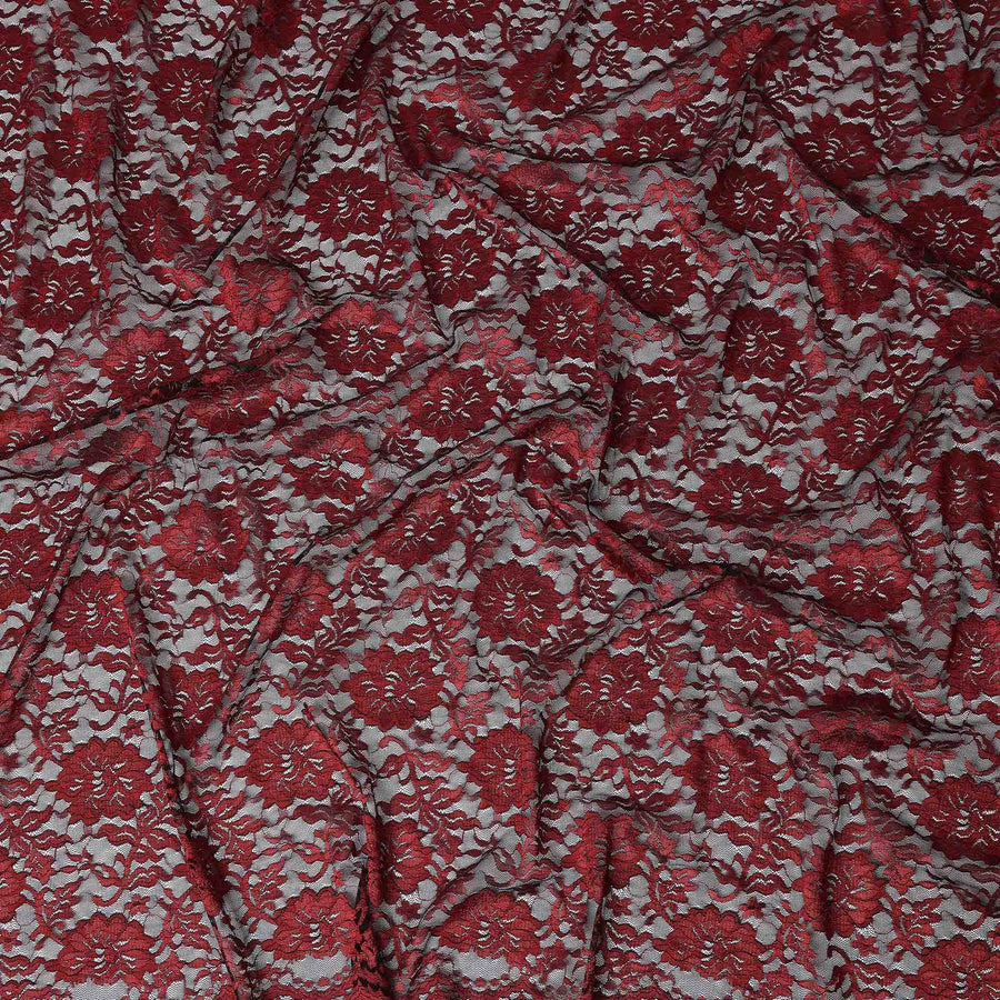 Crimson Red Metallic Lace Fabric 110cm