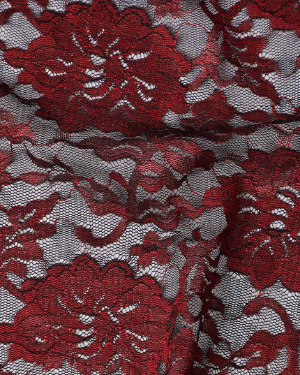 Crimson Red Metallic Lace Fabric 110cm