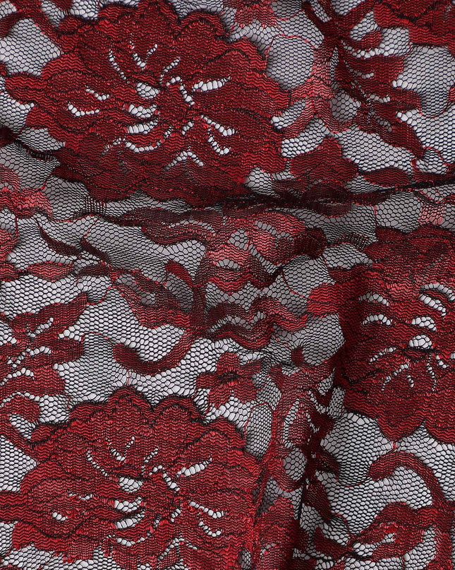 Crimson Red Metallic Lace Fabric 110cm