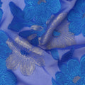 Blue Gold Floral French Silk Chiffon Fransawi Garbasaar