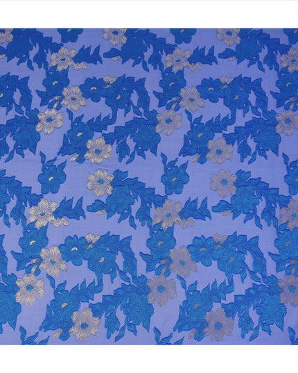 Blue Gold Floral French Silk Chiffon Fransawi Garbasaar