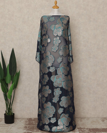 Navy Blue Floral Fransawi Silk Chiffon Dirac Lurex