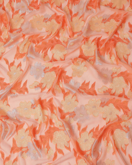 Orange Floral French Silk Chiffon Fransawi Garbasaar