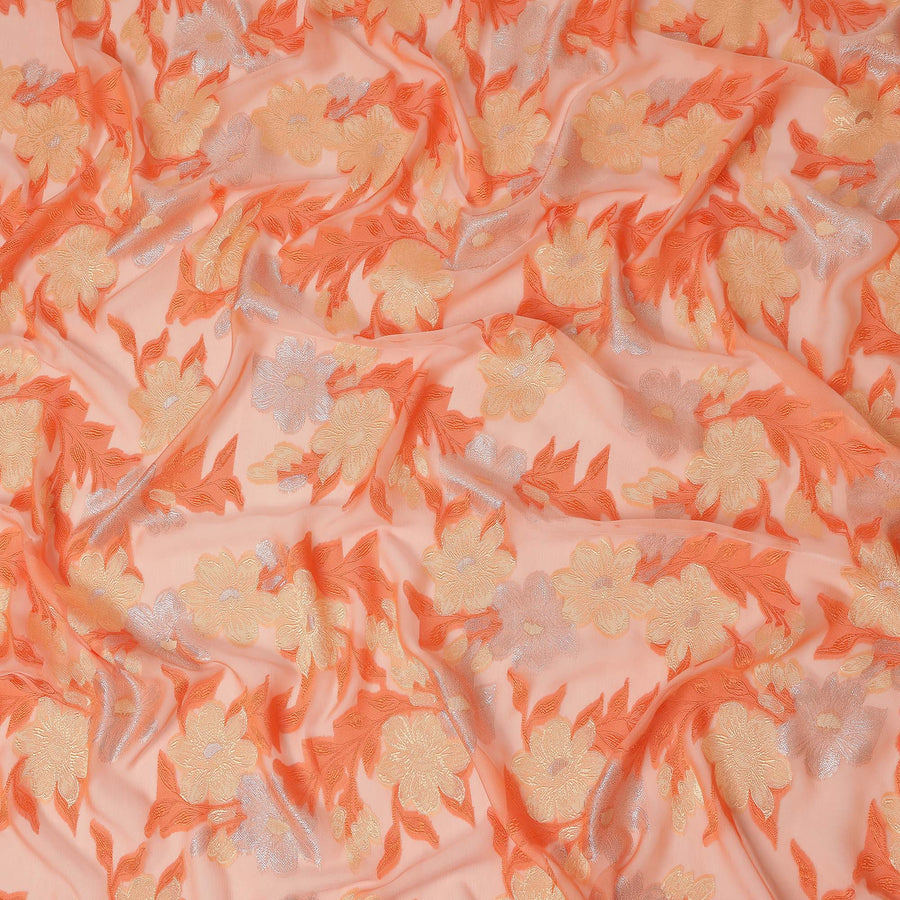 Orange Floral French Silk Chiffon Fransawi Garbasaar