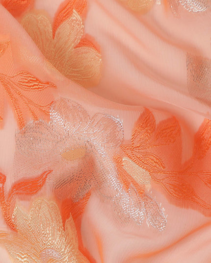 Orange Floral French Silk Chiffon Fransawi Garbasaar