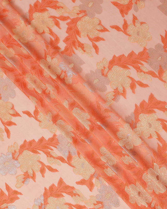 Orange Floral French Silk Chiffon Fransawi Garbasaar