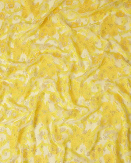 Yellow Floral French Silk Chiffon Fransawi Garbasaar