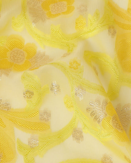 Yellow Floral French Silk Chiffon Fransawi Garbasaar