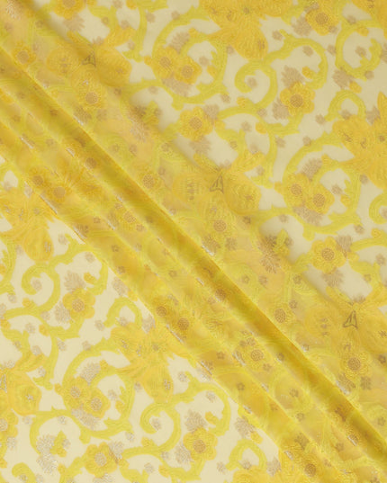 Yellow Floral French Silk Chiffon Fransawi Garbasaar