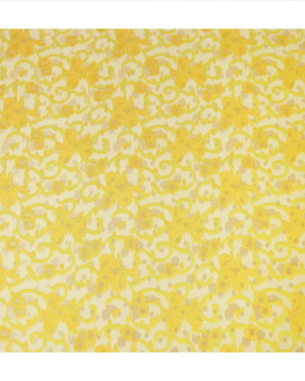 Yellow Floral French Silk Chiffon Fransawi Garbasaar