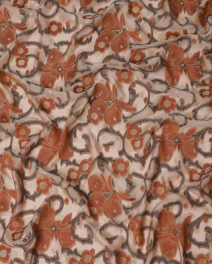 Cream Floral French Silk Chiffon Fransawi Garbasaar