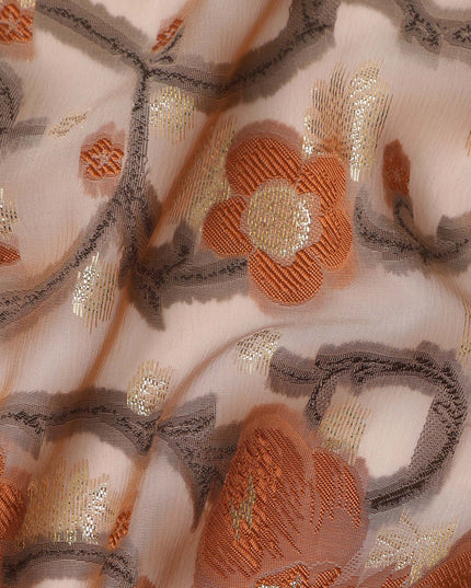 Cream Floral French Silk Chiffon Fransawi Garbasaar