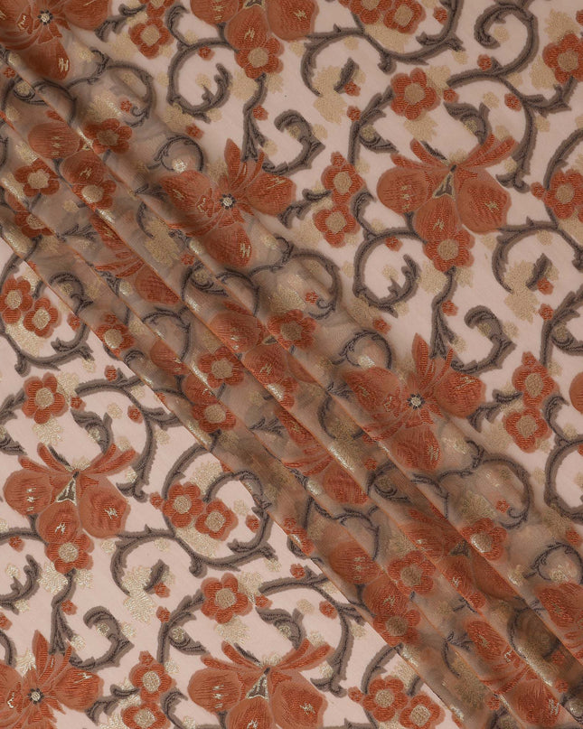 Cream Floral French Silk Chiffon Fransawi Garbasaar