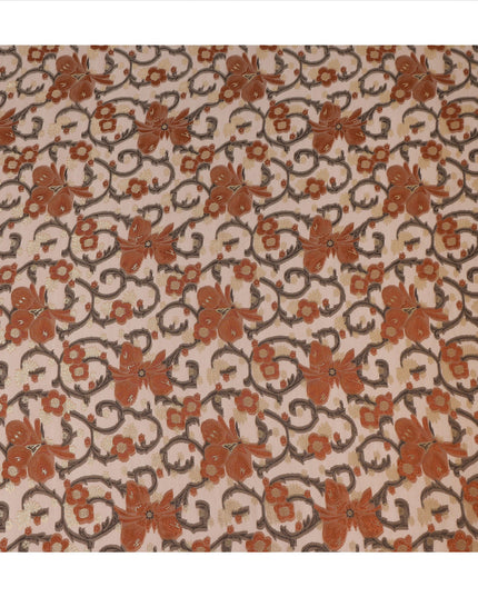 Cream Floral French Silk Chiffon Fransawi Garbasaar