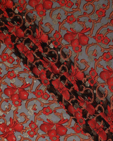 Black Red Floral French Silk Chiffon Fransawi Garbasaar