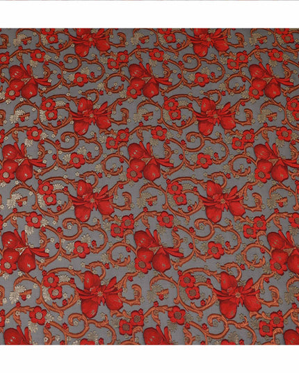 Black Red Floral French Silk Chiffon Fransawi Garbasaar