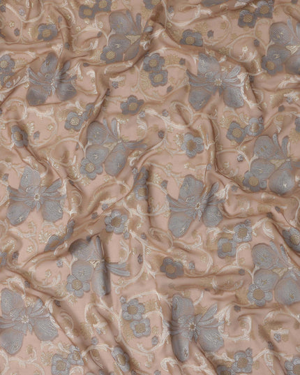 Beige Gold Floral French Silk Chiffon Fransawi Garbasaar