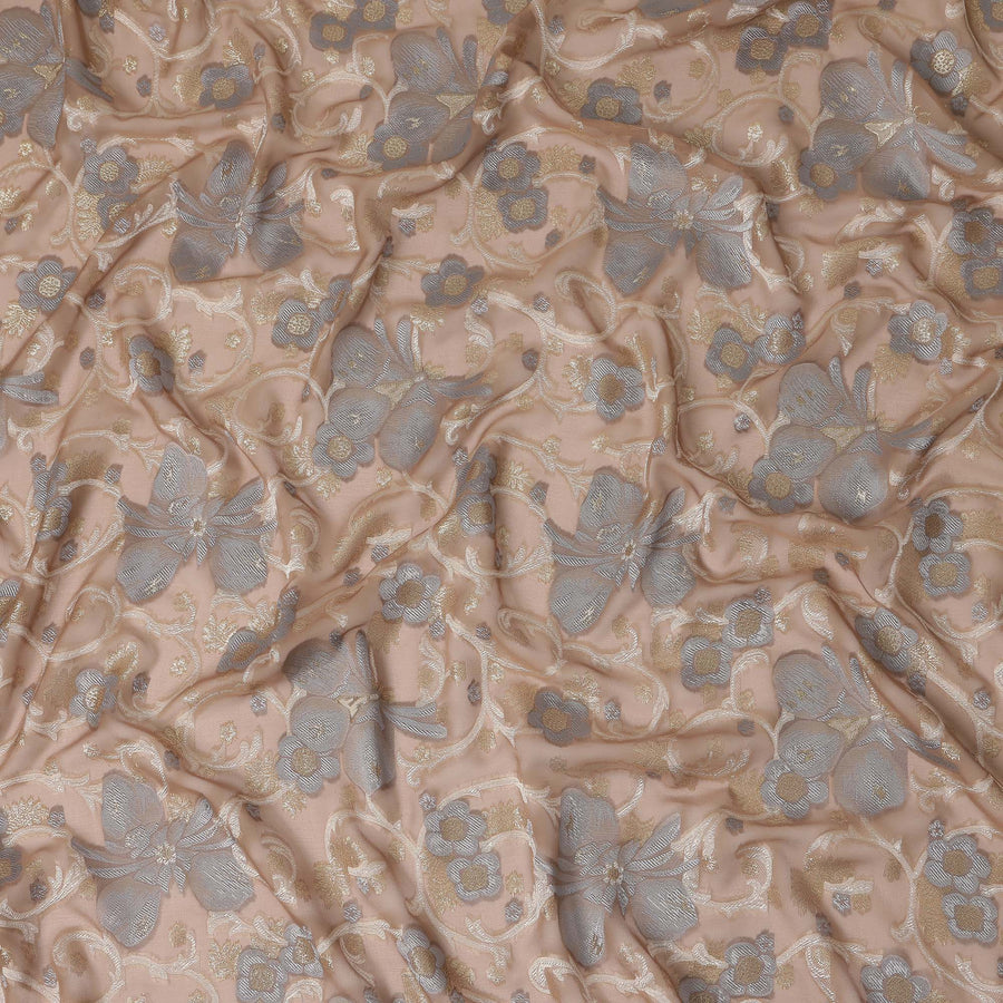 Beige Gold Floral French Silk Chiffon Fransawi Garbasaar