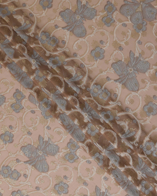 Beige Gold Floral French Silk Chiffon Fransawi Garbasaar
