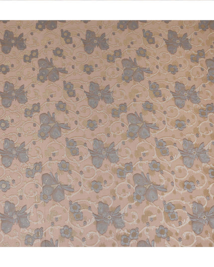 Beige Gold Floral French Silk Chiffon Fransawi Garbasaar