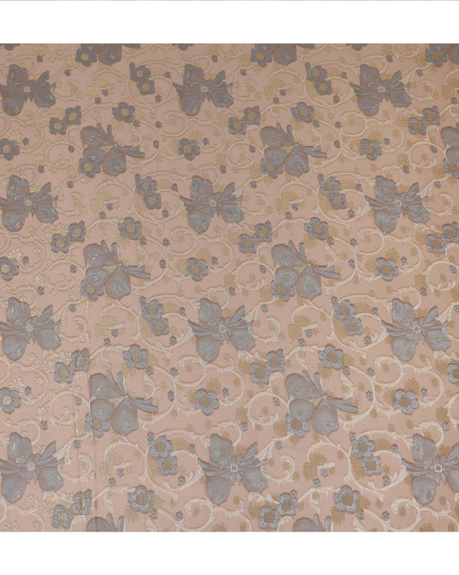 Beige Gold Floral French Silk Chiffon Fransawi Garbasaar