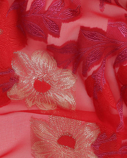 Red Pink Floral French Silk Chiffon Fransawi Garbasaar