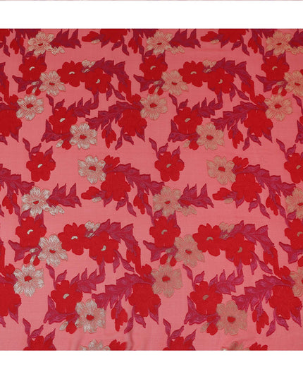 Red Pink Floral French Silk Chiffon Fransawi Garbasaar