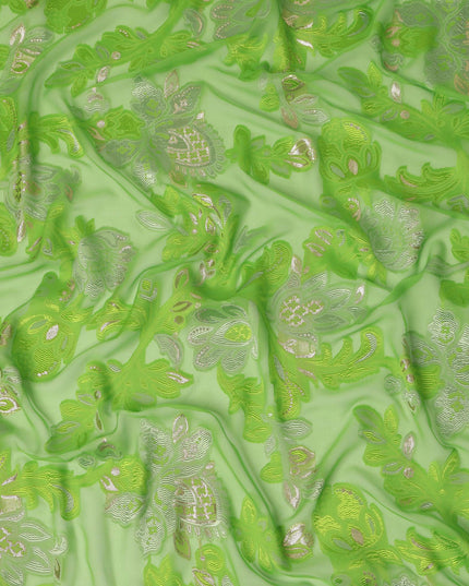 Green Floral French Silk Chiffon Fransawi Garbasaar