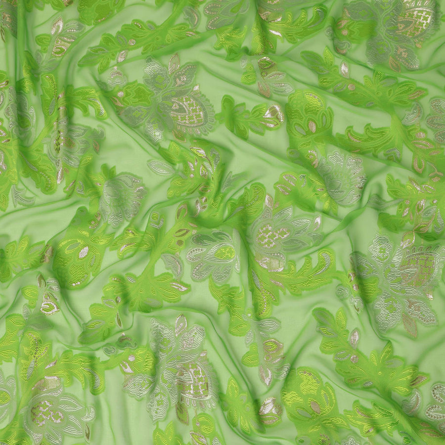Green Floral French Silk Chiffon Fransawi Garbasaar