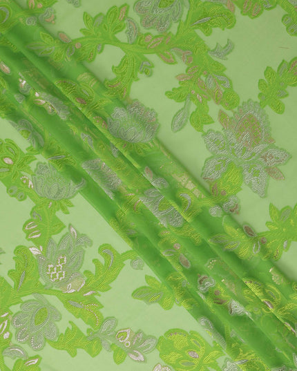 Green Floral French Silk Chiffon Fransawi Garbasaar