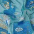 Teal Blue Floral French Silk Chiffon Fransawi Garbasaar