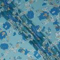 Teal Blue Floral French Silk Chiffon Fransawi Garbasaar