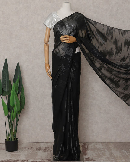 Jet Black Silk Chiffon Saree - D31606
