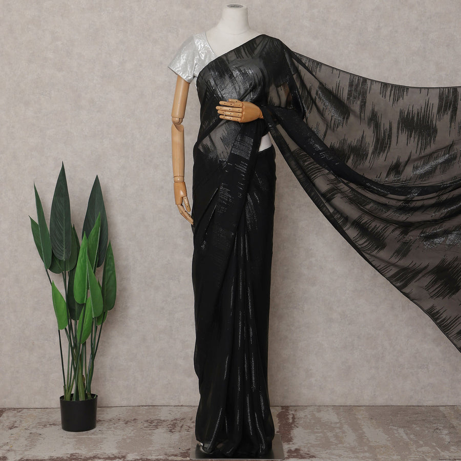 Jet Black Silk Chiffon Saree - D31606