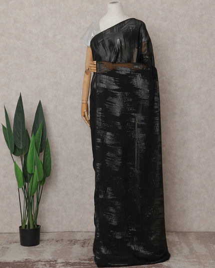 Jet Black Silk Chiffon Saree - D31606