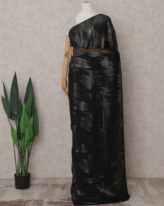 Jet Black Silk Chiffon Saree - D31606