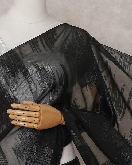 Jet Black Silk Chiffon Saree - D31606