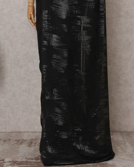 Jet Black Silk Chiffon Saree - D31606