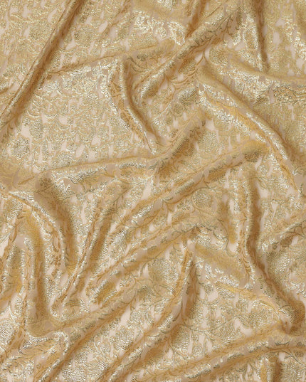 Gold Floral French Silk Chiffon Fransawi Garbasaar